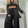 Juodos spalvos viskozinio šilko kelnės