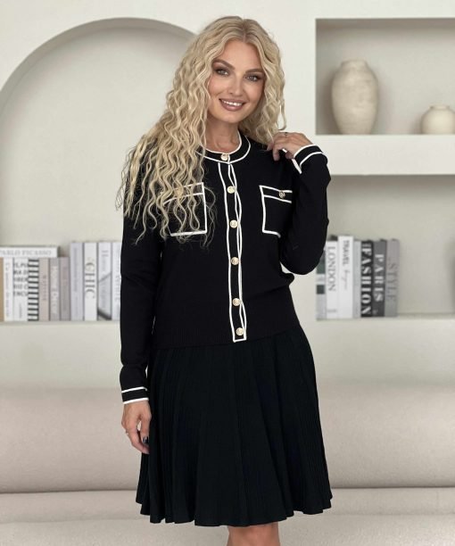 Alternative view of Megztas sijonas „juostelės”,juodas