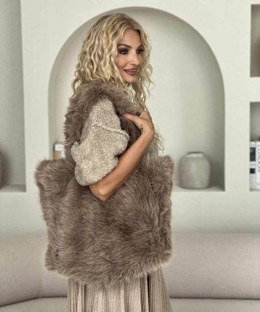 Alternative view of Dirbtino kailio rankinė, kapučino spalvos