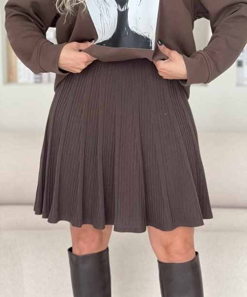 Megztas sijonas "juostelės", šokolado spalvos