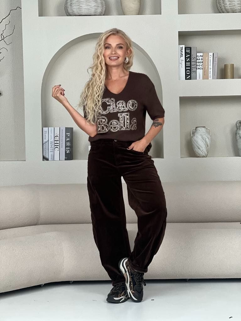 Aksominiai balloon džinsai, t.šokolado spalvos