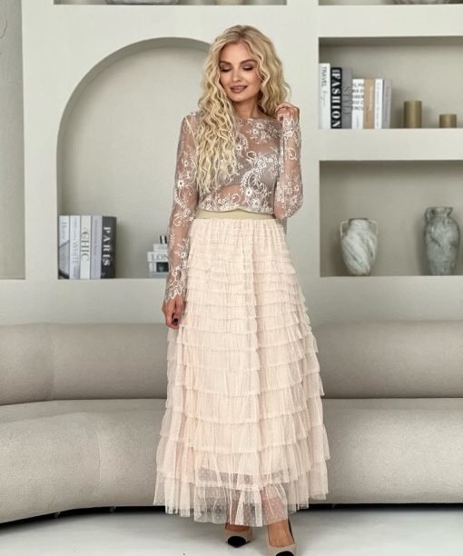 Alternative view of Tiulinis sijonas, siauri volanėliai,latte