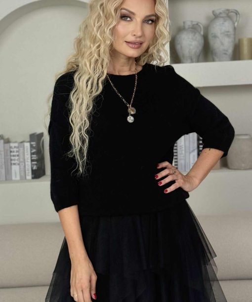 Alternative view of Megztinis "Alpaka" trumpos rankovės, juoda spalva