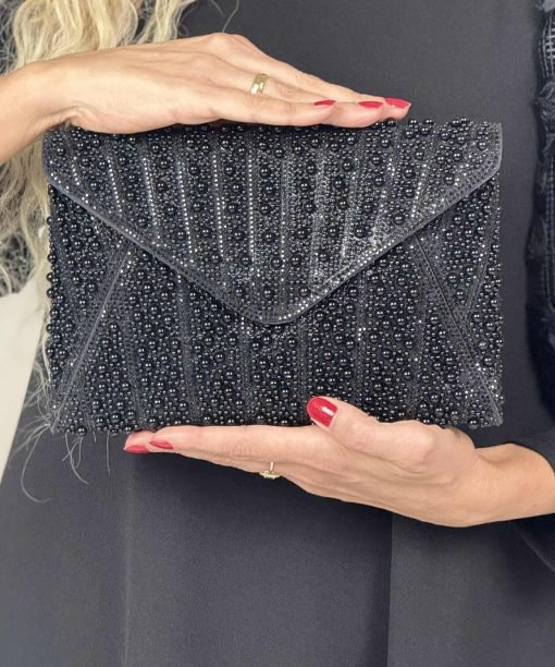 Rankinė-delninė "Perliukų vokas", juoda spalva