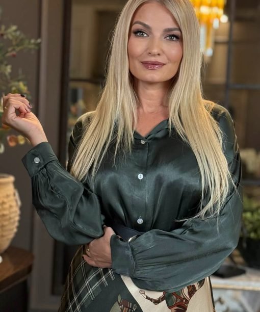 Viskozinė palaidinė, tamsios alyvuogės spalva