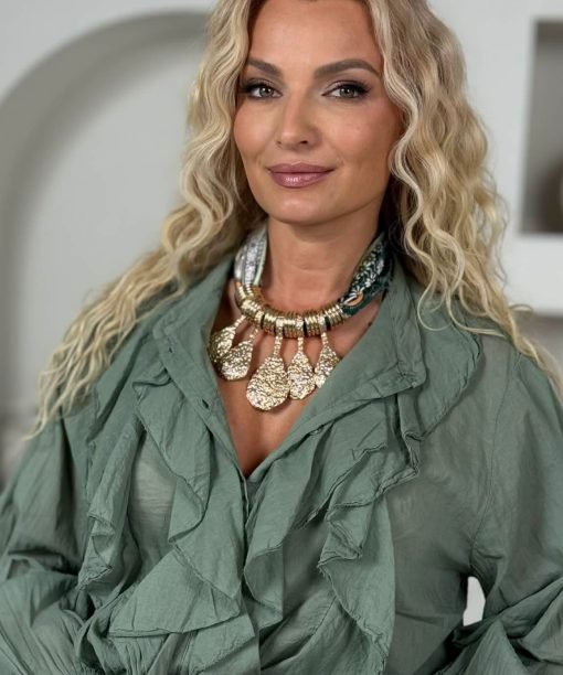 Alternative view of Kaklo papuošalas "Šaukštai”, žalia spalva